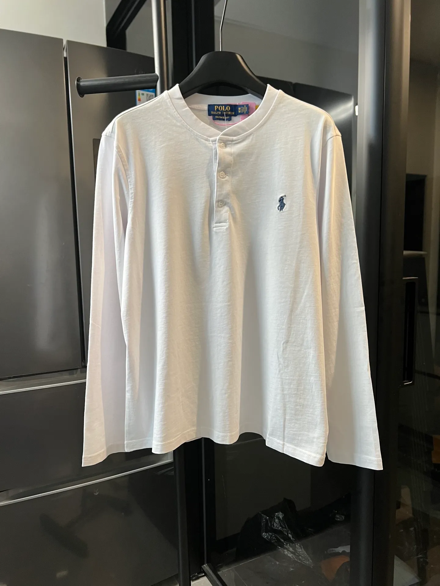 P186 [Next day] RALPH LAUREN/Ralph Lauren 25fw war horse embroidered buttoned long-sleeved T-shirt (white) Size: s m l xl Detailed sizes can be found in Figure 9